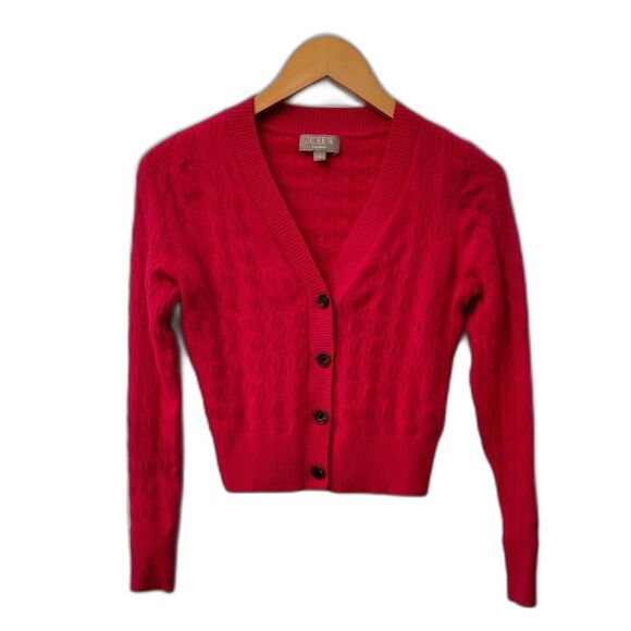 J Crew Hot Pink 100% Cashmere Babydoll Top Cardigan Button Front Sweater Fairy - Picture 1 of 6